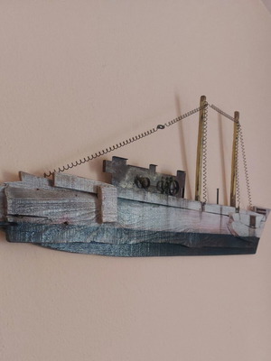 Decorative Wall Ship from Recycled Wood and Acrylic Paints 110x46cm New