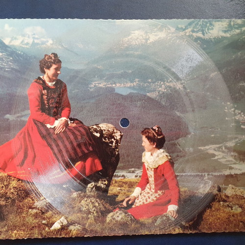 Phonoscope vintage music card 45RPM 1959 used, Swiss Alps theme