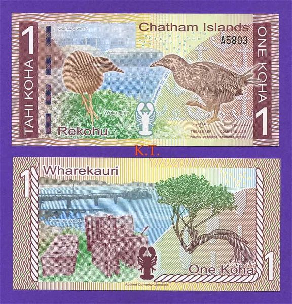  CHATHAM ISLANDS 1 KOHA 2013 POLYMER UNC (private issue)