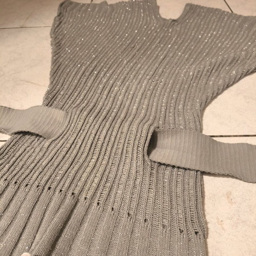 Lurex knitted long gray blouse S/M with belt like new