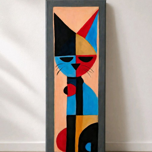 Cat painting new with modern geometric design