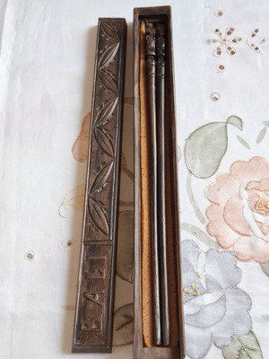 Wooden Chopsticks Bali handcrafted with carved wooden case vintage