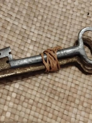 Decorative keys used, two large antique, bronze and silver