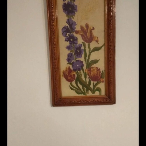 Embroidered painting in wooden frame, like new, 48x25 cm