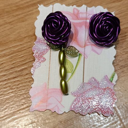 Purple Rose Earrings 2 in 1 with Removable Stem
