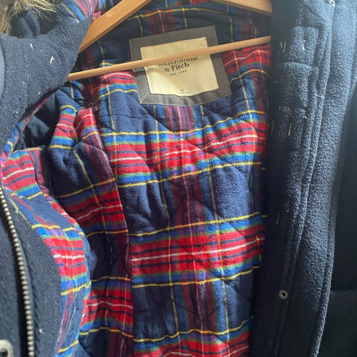 Jacket Abercrombie & Fitch wool with detachable fur like new, blue, XS