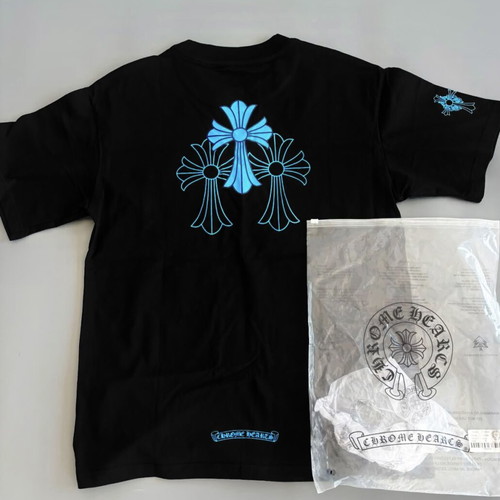 Chrome Hearts Triple Cross Pocket T-Shirt, Medium, black with cyan blue