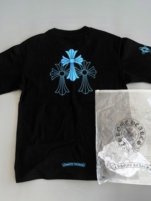 Chrome Hearts Triple Cross Pocket T-Shirt, Medium, black with cyan blue