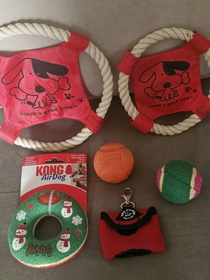 Dog toys and fabric treat bag new