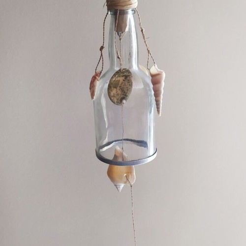Hanging bottle with shells used, wind chime 58cm