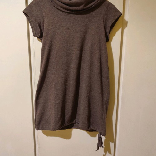 Brown short-sleeve blouse dress Large like new
