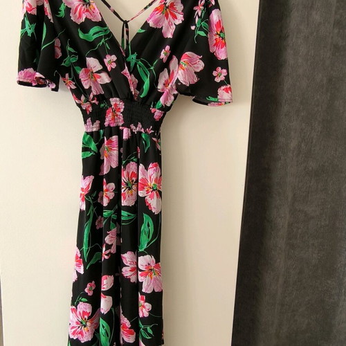 Airy floral long dress new, black multicolor