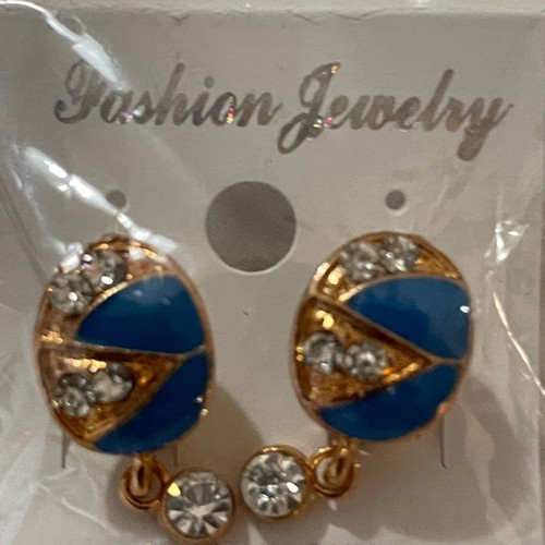 Blue enamel and diamanté earrings new