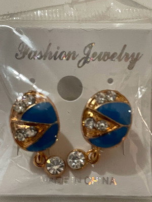 Blue enamel and diamanté earrings new