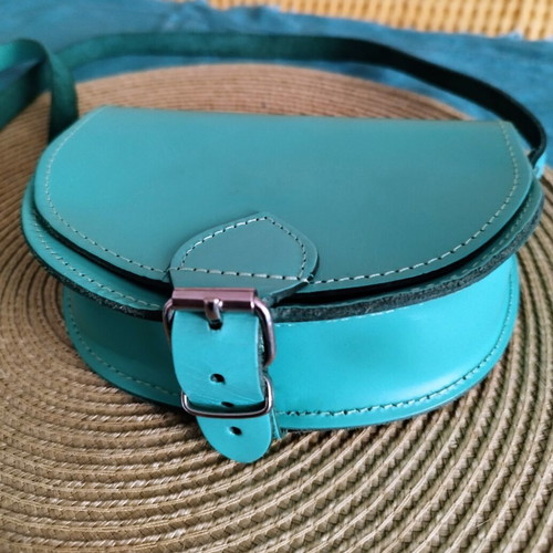 Handmade leather crossbody bag, turquoise