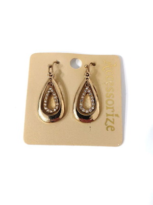 Dangling earrings new, gold color with double teardrop and stones