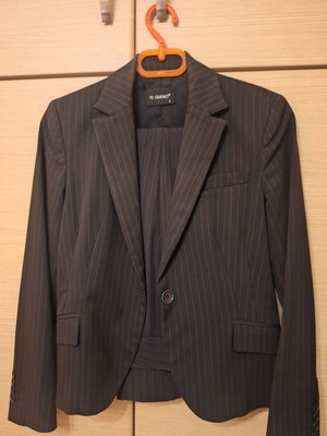 Women's suit like new, black with thin white pinstripe