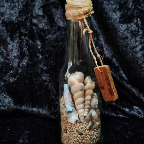 Decorative glass bottle with seashells, sand and letter, My Beach souvenir