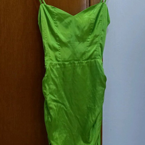Satin green dress Marmalady like new with gathers
