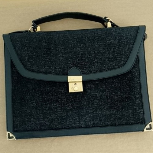 Leather Briefcase black with metal details like new