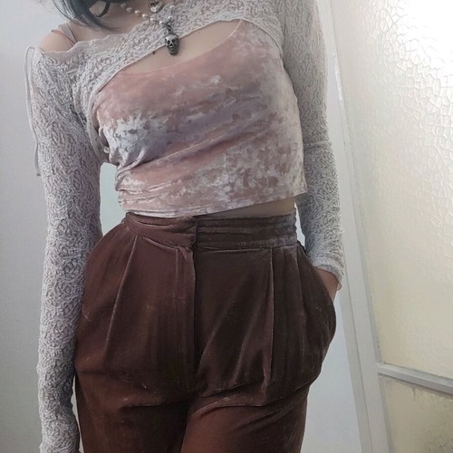 Baby Pink velvet crop top with spaghetti straps H&M used, size S