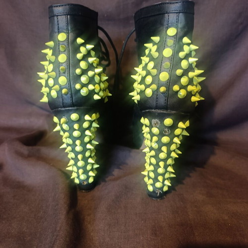 Red Lips boots with neon spikes 12cm heel, used, size 36