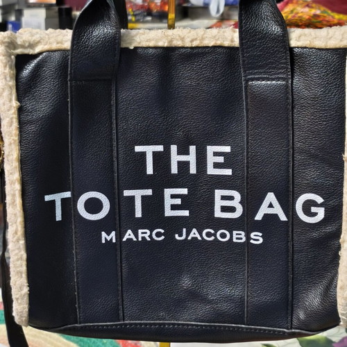 Marc Jacobs The Crinkle Leather Medium Tote Bag like new, black and white