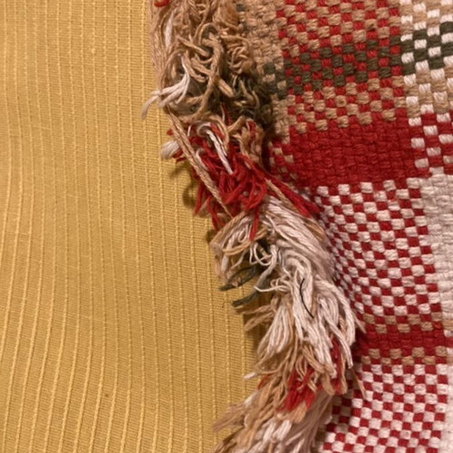 Handbag used fabric with leather strap and inner pockets