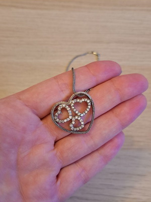 Silver 925 necklace heart design with smaller hearts and zircon, new