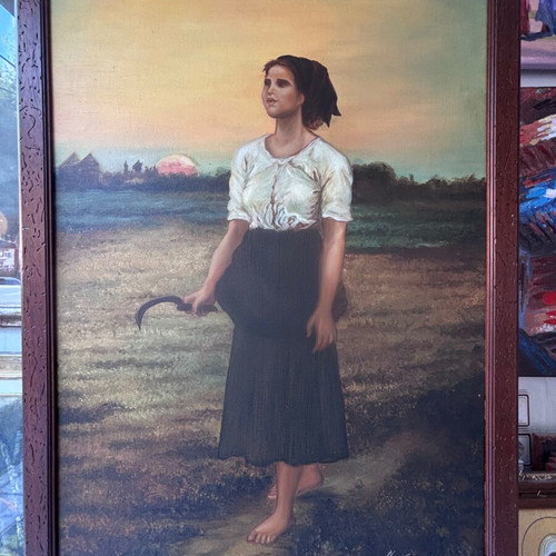 Painting of a girl harvesting new
