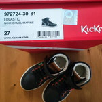 Δερμάτινα παιδικά μποτάκια Kickers μπλε σκούρο με καφέ λεπτομέρειες, καινούργια νούμερο 27