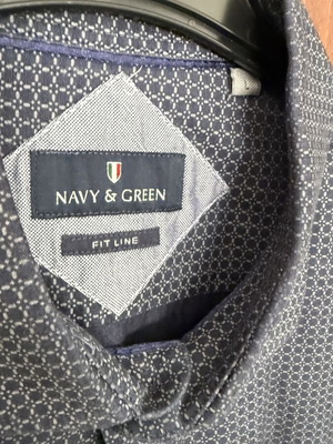Navy & Green shirt used, size Large, blue and grey cotton