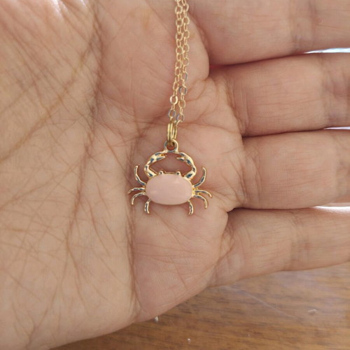 Crab Necklace new, gold color with pink enamel