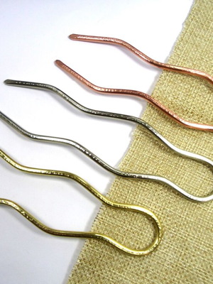 Hair Forks set of 3 handmade from brass, alpaca, copper, new
