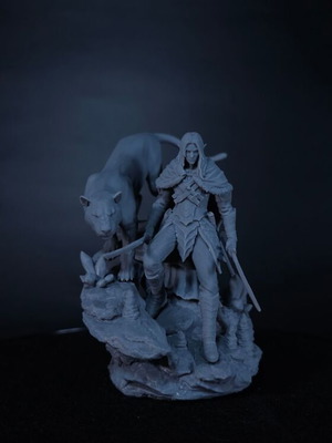 Drizzt Do'Urden & Guenhwyvar ρητίνη μινιατούρα σαν καινούργιο για D&D και RPG