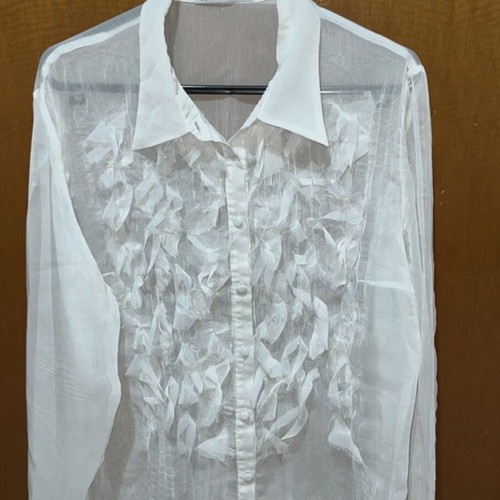 Aslanis white semi-sheer shirt with embossed details size M like new