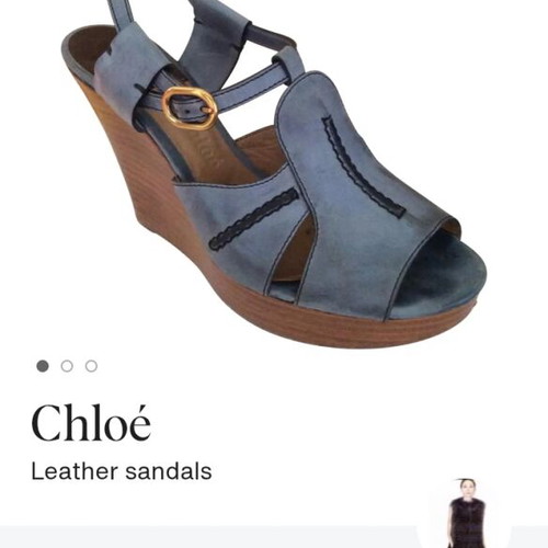 Chloe leather platform sandals used, blue and brown