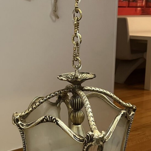 Vintage ceiling pendant light with brass frame 36x25