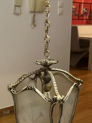 Vintage ceiling pendant light with brass frame 36x25