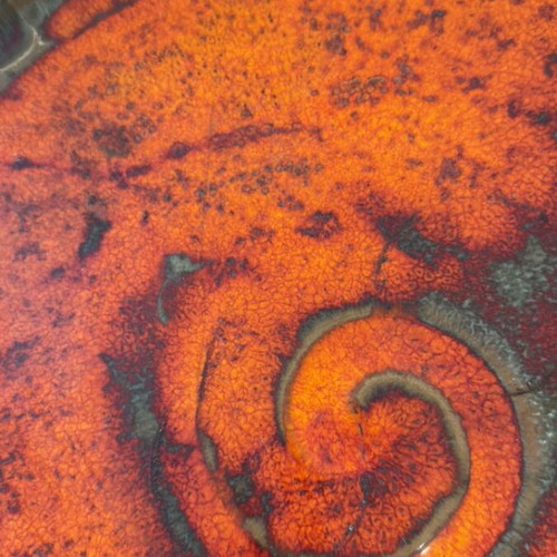 Handmade ceramic platter 42 cm like new with red-orange glaze