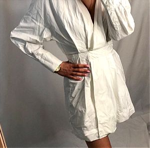 Zara Poplin λευκό φόρεμα