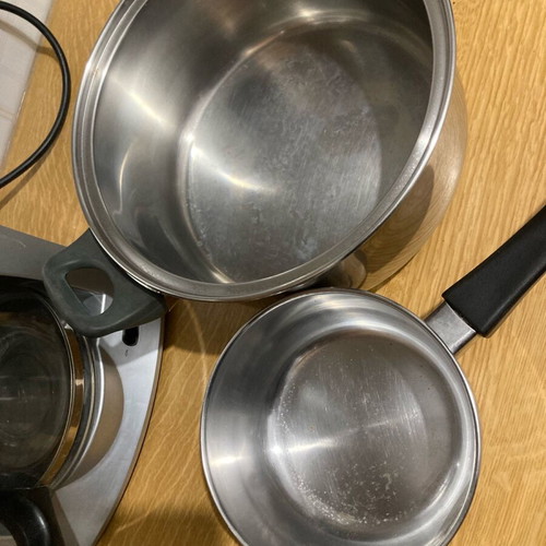 Kitchen set used with 2 stainless steel pots and utensils