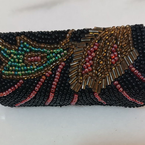 Vintage lipstick case handmade with beads and mirror new