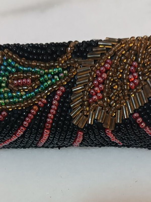 Vintage lipstick case handmade with beads and mirror new