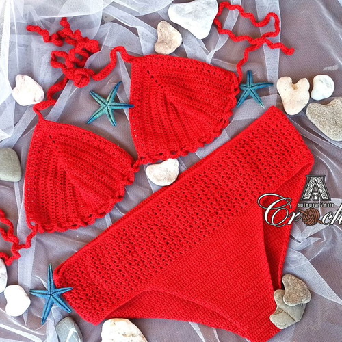 Handmade knitted bikini Medium red new