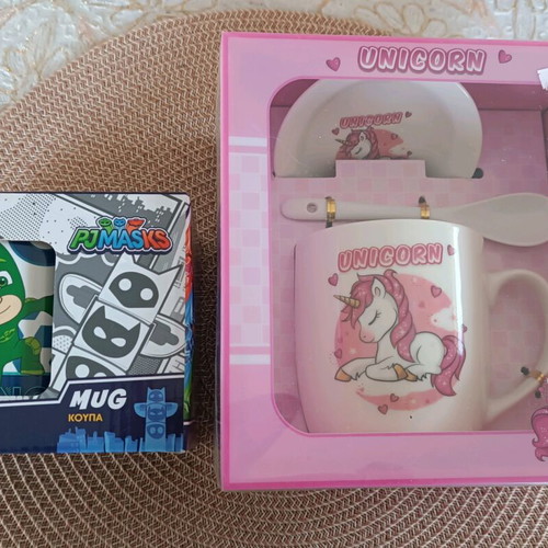 Ceramic unicorn mug set with saucer and spoon and PJ Masks mug new