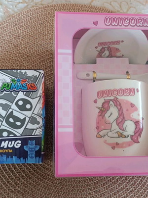 Ceramic unicorn mug set with saucer and spoon and PJ Masks mug new