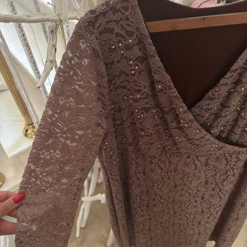 Oversize dress XXL-XXXL handmade lace and drape with pearls like new