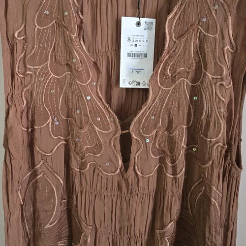 Zara dress bohemian style new, brown, embroidered, size S-M