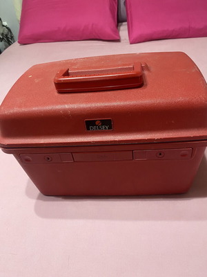 Delsey vintage travel cosmetic case used, red